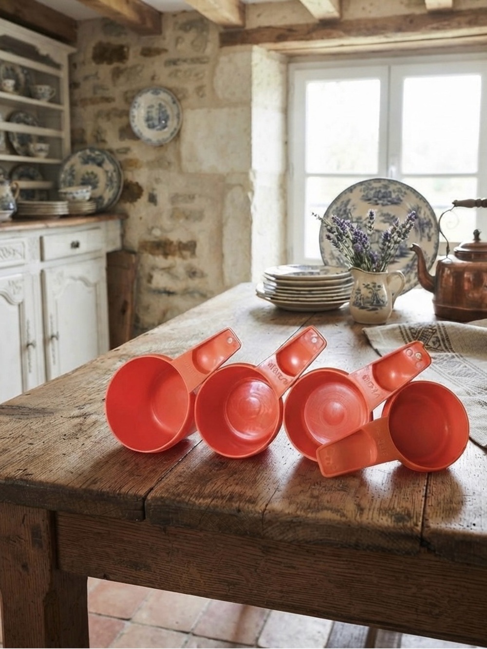 Vintage Tupperware Orange Plastic Kitchen Cooking Measuring Cups Set of 5